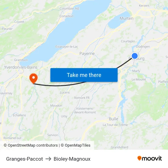 Granges-Paccot to Bioley-Magnoux map