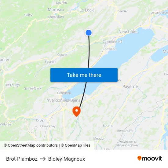 Brot-Plamboz to Bioley-Magnoux map