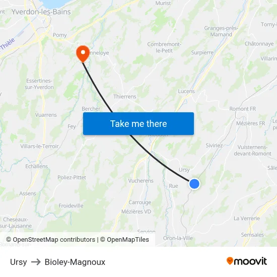Ursy to Bioley-Magnoux map