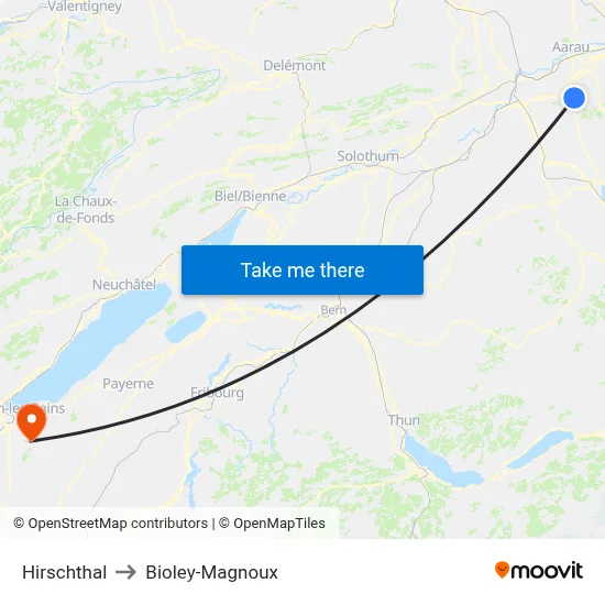 Hirschthal to Bioley-Magnoux map