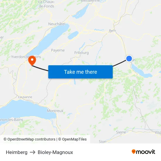 Heimberg to Bioley-Magnoux map