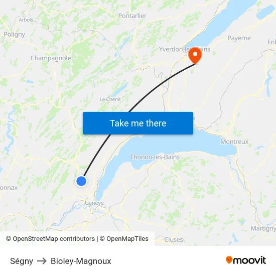 Ségny to Bioley-Magnoux map