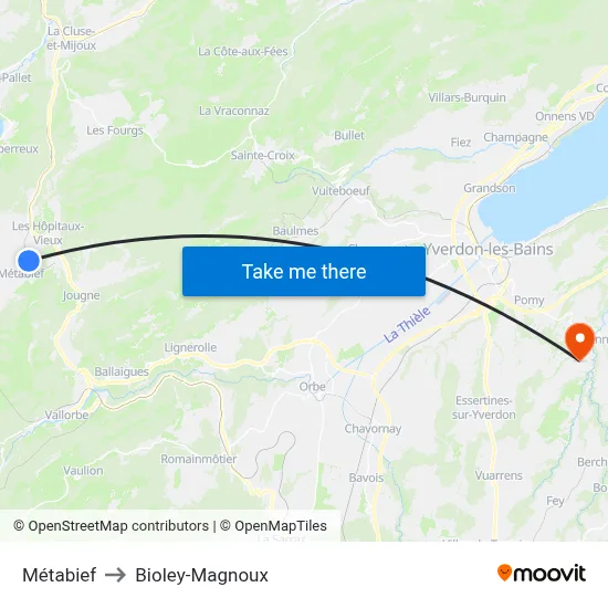 Métabief to Bioley-Magnoux map