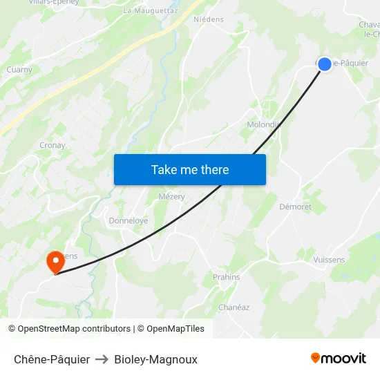 Chêne-Pâquier to Bioley-Magnoux map