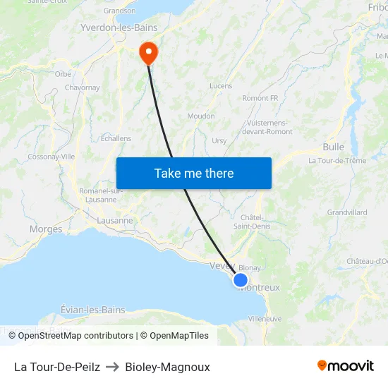 La Tour-De-Peilz to Bioley-Magnoux map