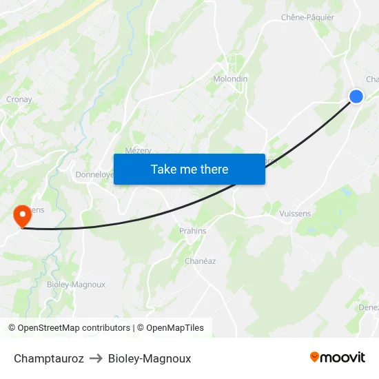 Champtauroz to Bioley-Magnoux map