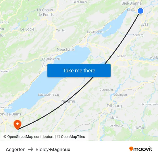 Aegerten to Bioley-Magnoux map