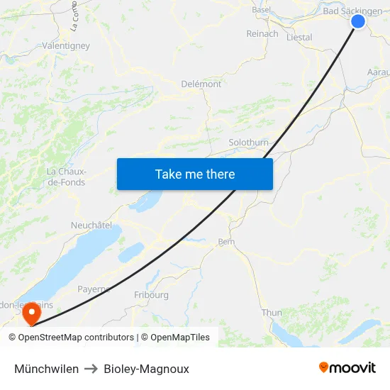 Münchwilen to Bioley-Magnoux map