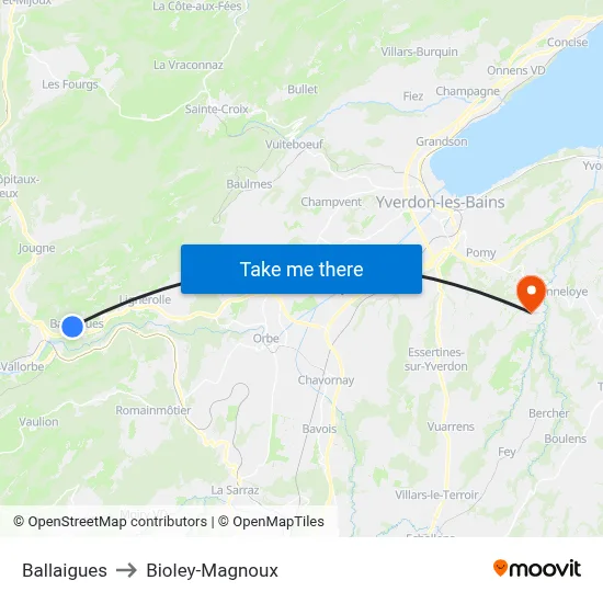 Ballaigues to Bioley-Magnoux map