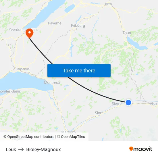 Leuk to Bioley-Magnoux map