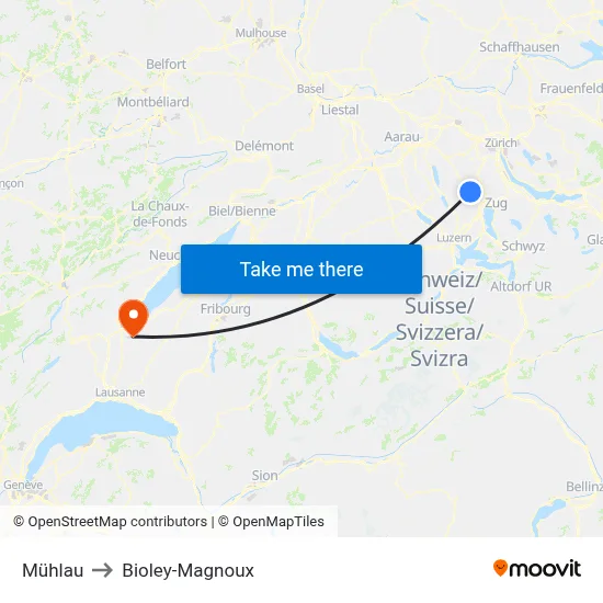 Mühlau to Bioley-Magnoux map