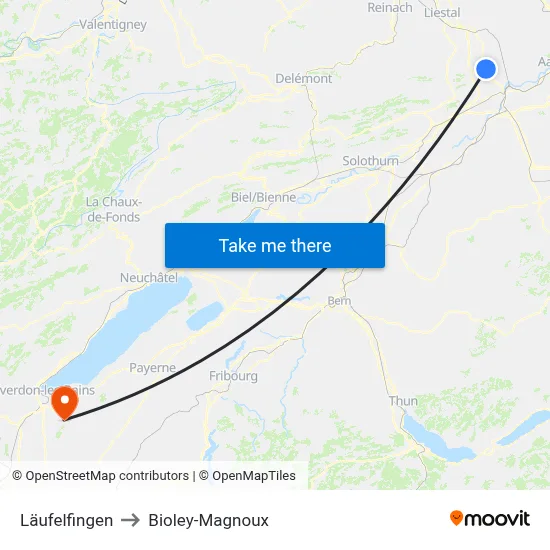 Läufelfingen to Bioley-Magnoux map