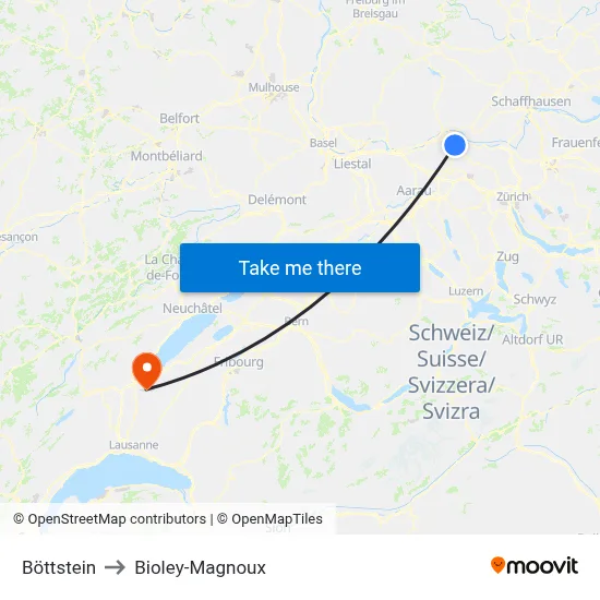Böttstein to Bioley-Magnoux map