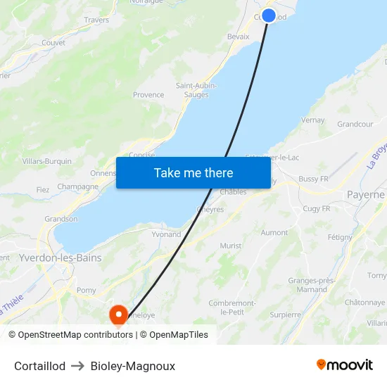Cortaillod to Bioley-Magnoux map