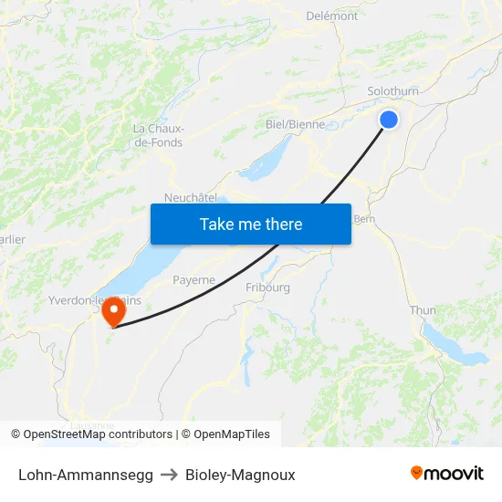 Lohn-Ammannsegg to Bioley-Magnoux map