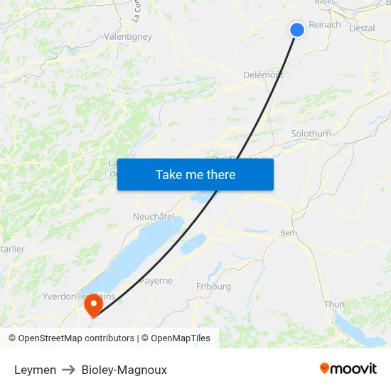 Leymen to Bioley-Magnoux map