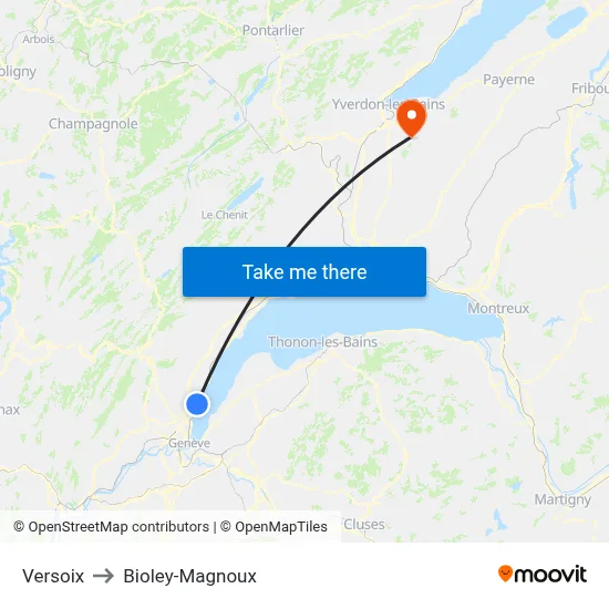 Versoix to Bioley-Magnoux map
