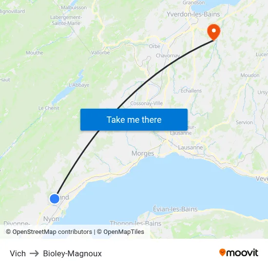 Vich to Bioley-Magnoux map