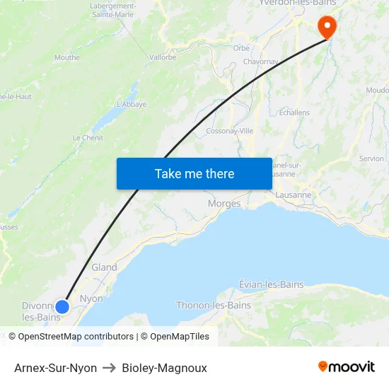 Arnex-Sur-Nyon to Bioley-Magnoux map