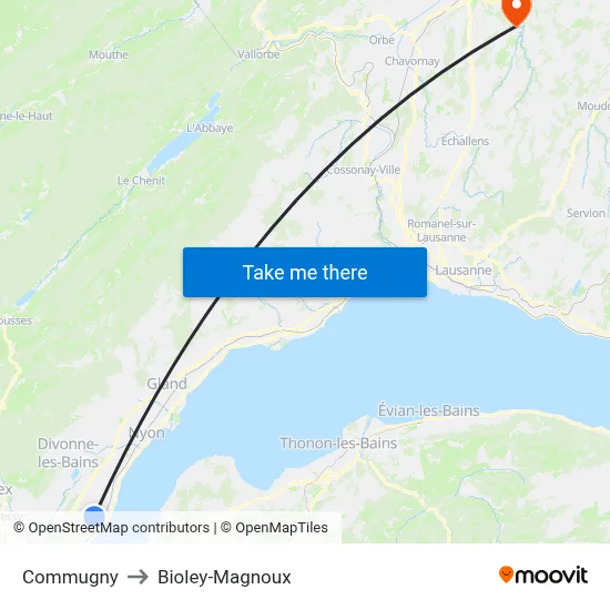 Commugny to Bioley-Magnoux map