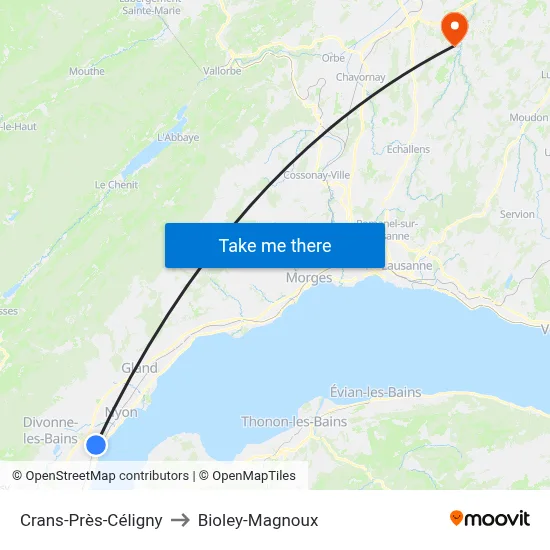 Crans-Près-Céligny to Bioley-Magnoux map