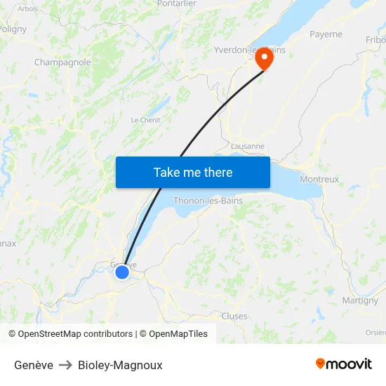 Genève to Bioley-Magnoux map