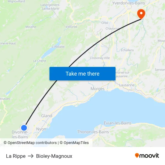 La Rippe to Bioley-Magnoux map