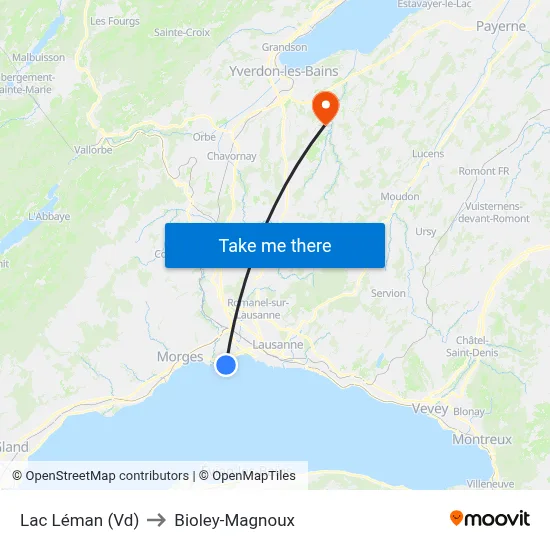 Lac Léman (Vd) to Bioley-Magnoux map