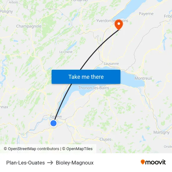 Plan-Les-Ouates to Bioley-Magnoux map