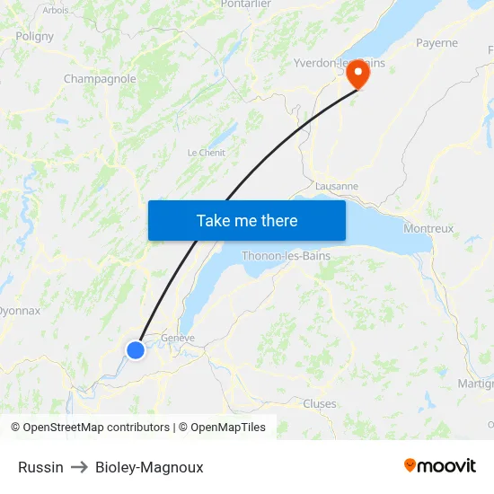 Russin to Bioley-Magnoux map