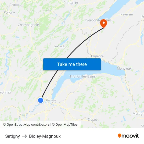 Satigny to Bioley-Magnoux map
