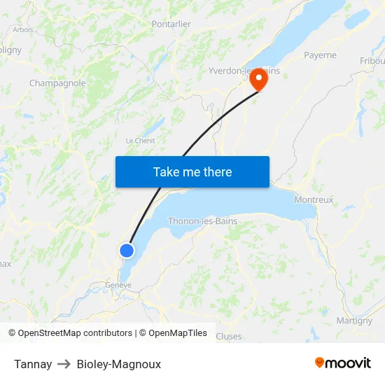 Tannay to Bioley-Magnoux map