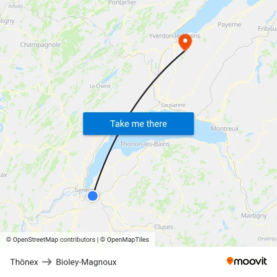 Thônex to Bioley-Magnoux map