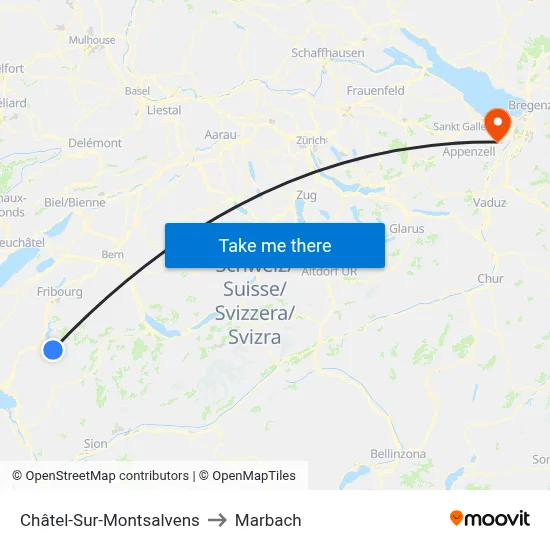 Châtel-Sur-Montsalvens to Marbach map