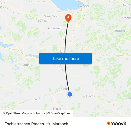 Tschiertschen-Praden to Marbach map