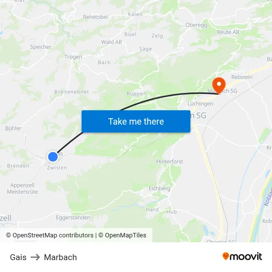 Gais to Marbach map