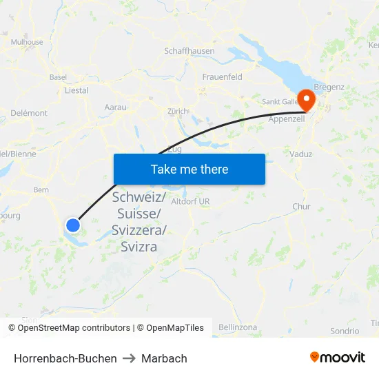 Horrenbach-Buchen to Marbach map