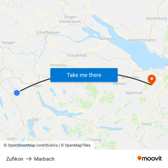 Zufikon to Marbach map