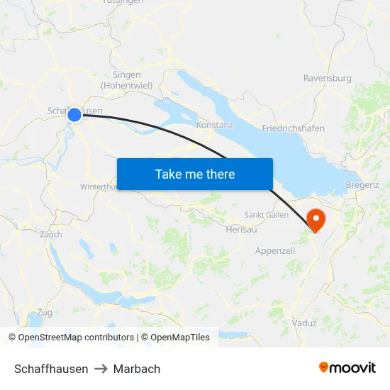 Schaffhausen to Marbach map