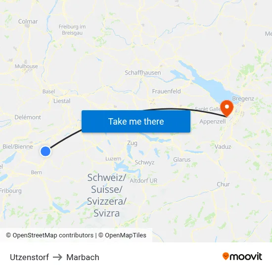 Utzenstorf to Marbach map