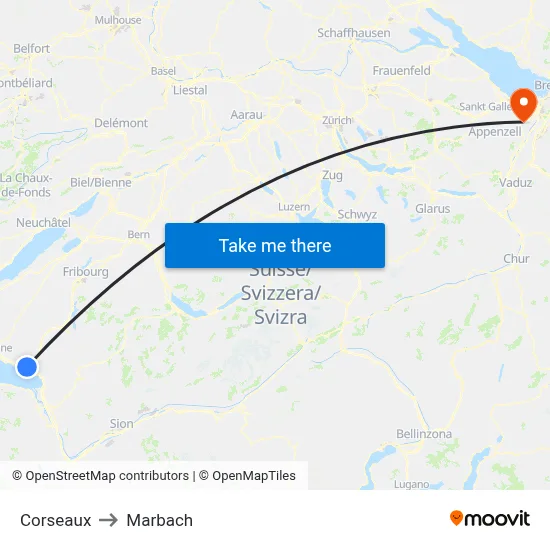 Corseaux to Marbach map