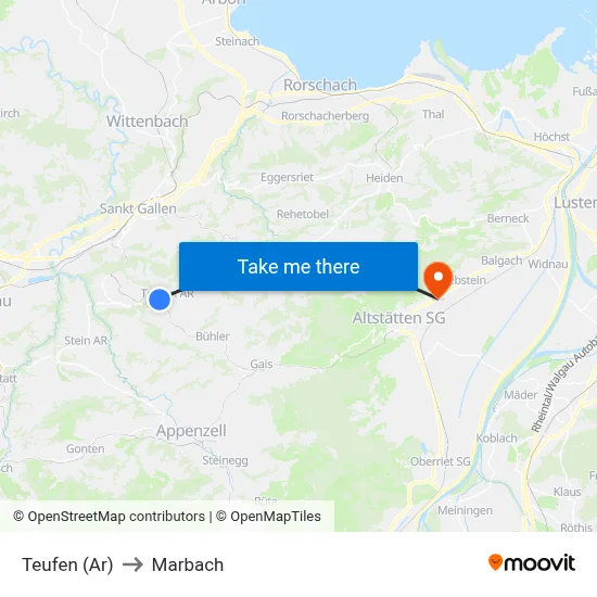 Teufen (Ar) to Marbach map