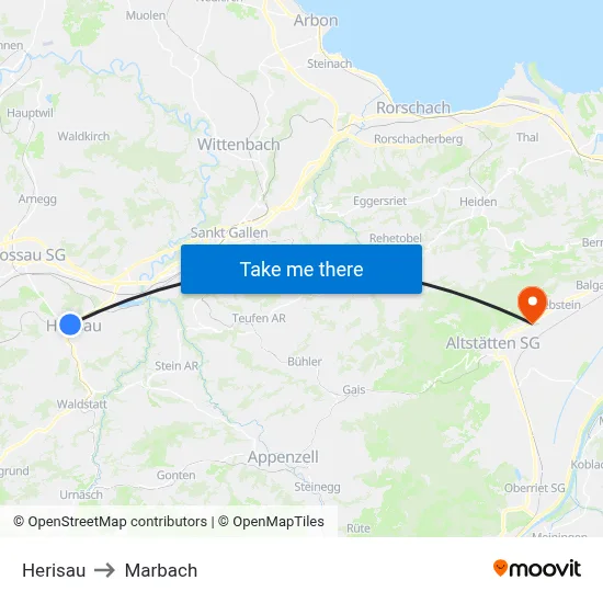 Herisau to Marbach map