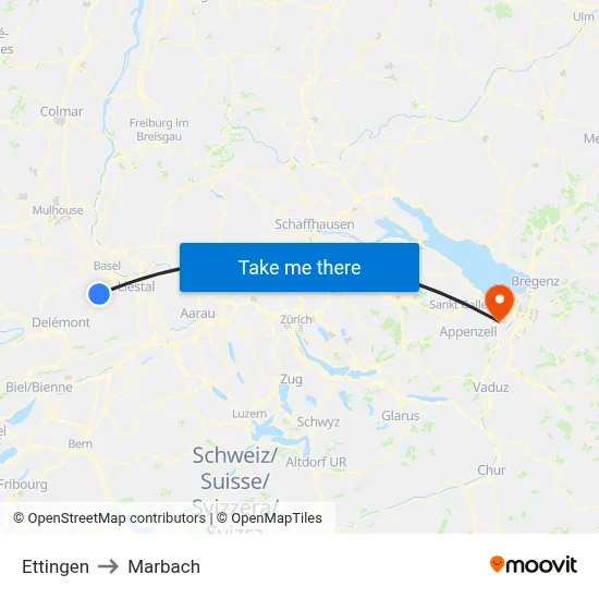 Ettingen to Marbach map