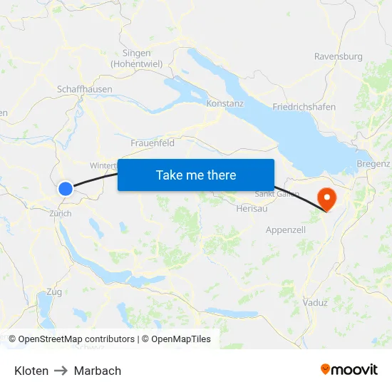 Kloten to Marbach map