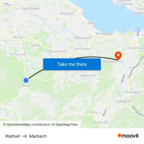 Wattwil to Marbach map