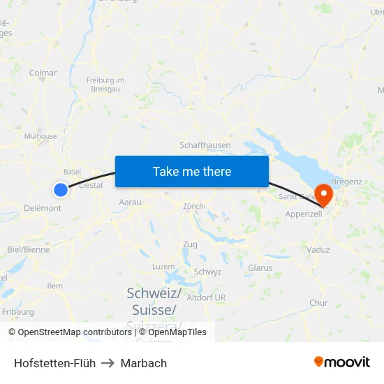 Hofstetten-Flüh to Marbach map
