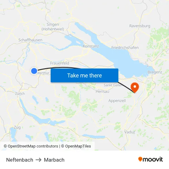 Neftenbach to Marbach map