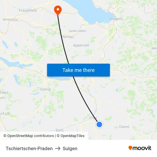 Tschiertschen-Praden to Sulgen map