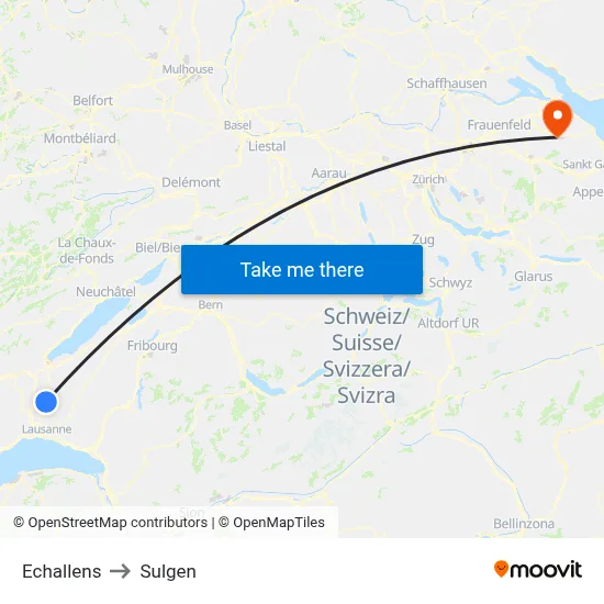 Echallens to Sulgen map